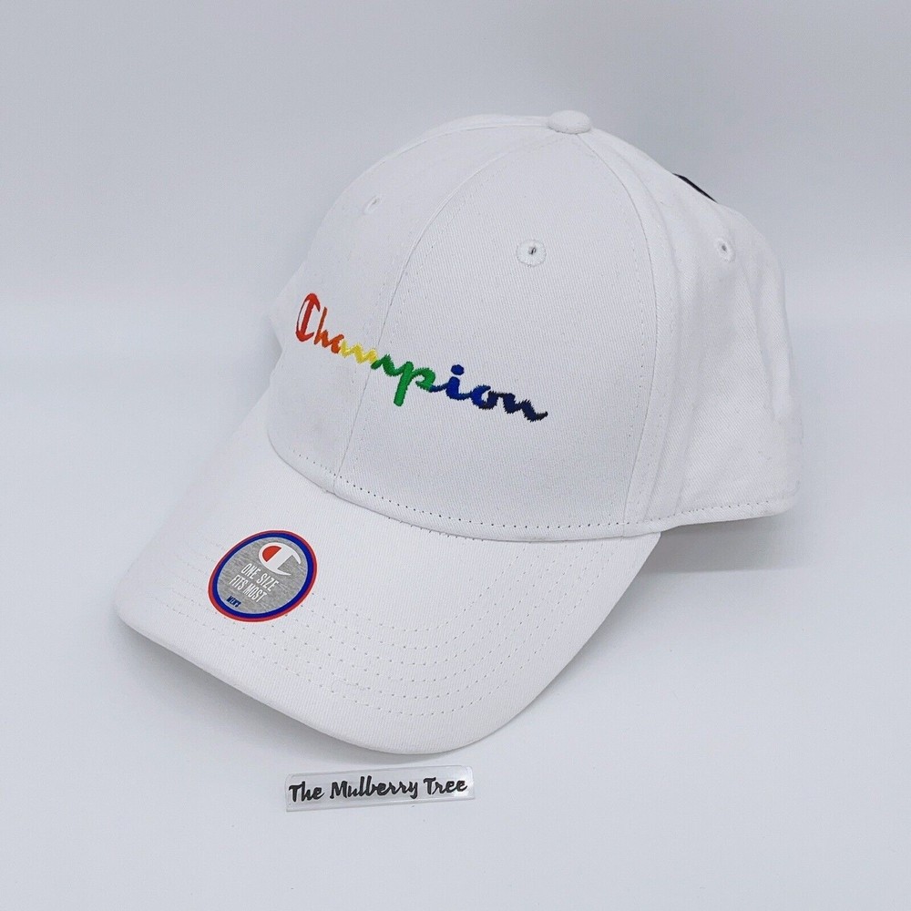 Champion Rainbow Script Logo Pride Hat White NWT